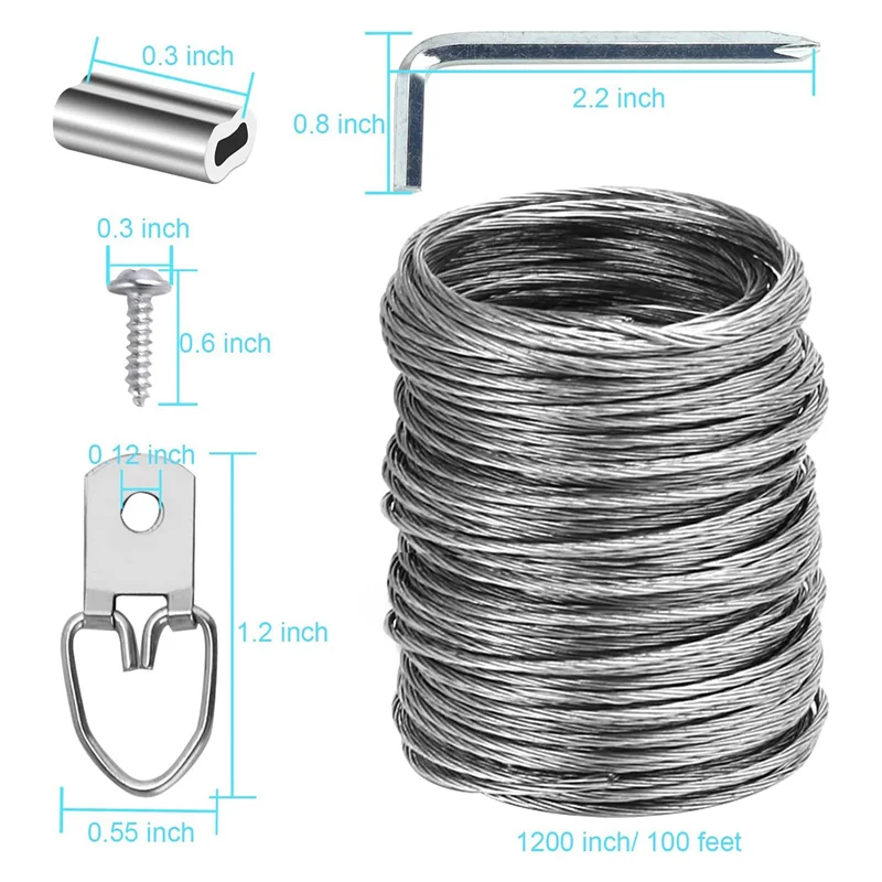 100 Pcs Picture Hanging Wire Kit, 100 Feet Heavy Duty Wire Picture Hanging for Photo Mirror Frame Artwork