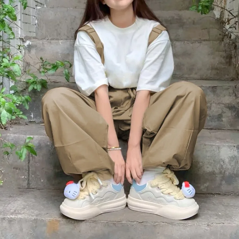 OR FL Detachable Shoulder Strap Design Sense Lantern 100 Cotton Women Cargo Trousers Retro Pull Rope Trendy Brand Y2k Overalls