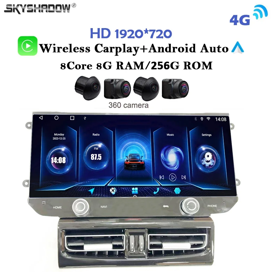 

Carplay Auto Android 14.0 8G+256G 360 Camera QLED 4G LTE Car DVD Player GPS WIFI Bluetooth RDS Radio For Porsche Macan 2010-2016