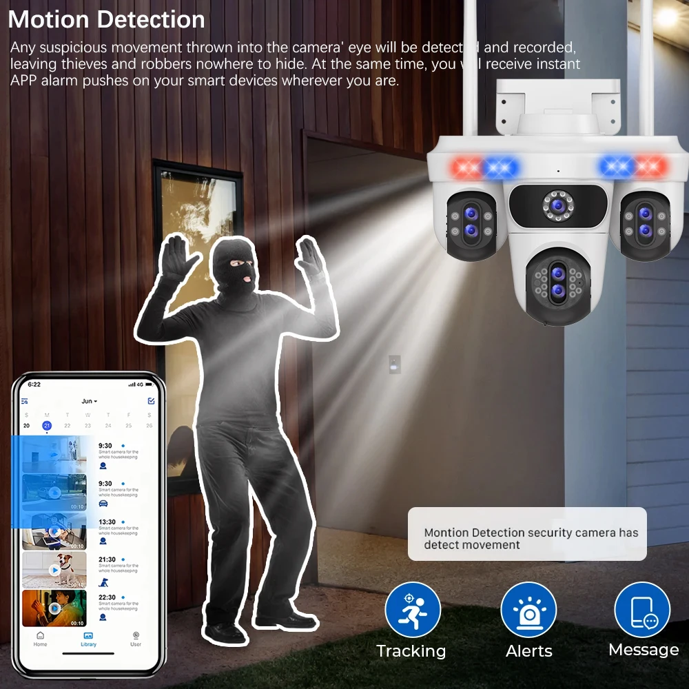 18K 35MP Outdoor Pan/Tilt Four Screens WiFi Security Camera Outdoor Seven Lens Three PTZ Auto Tracking