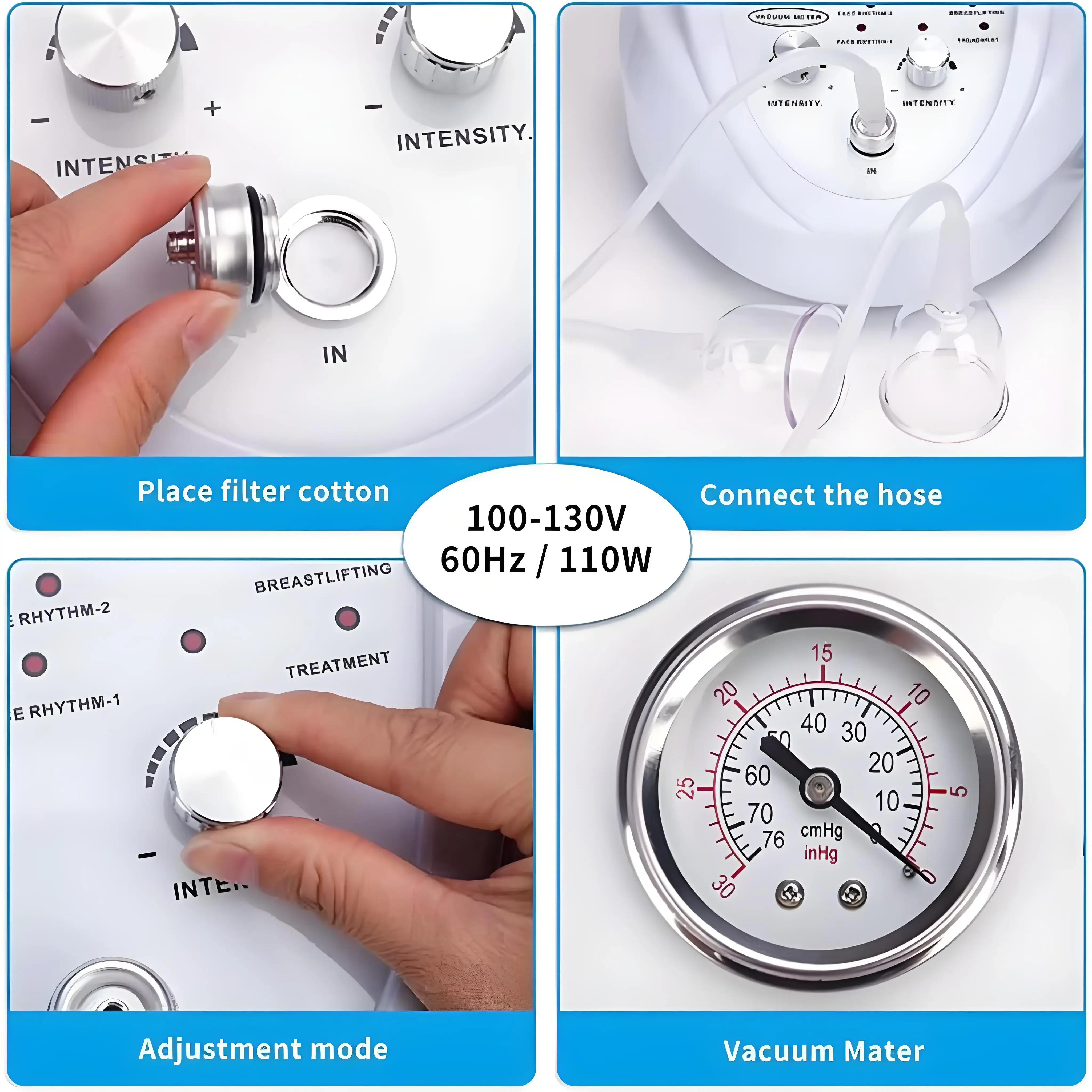 Breast Enhancement Vacuum Therapy Machine BBL Enlarge for and Butt Lifting with 21cm Cups 3 Pairs of Cups and 3 Pumps Cupping