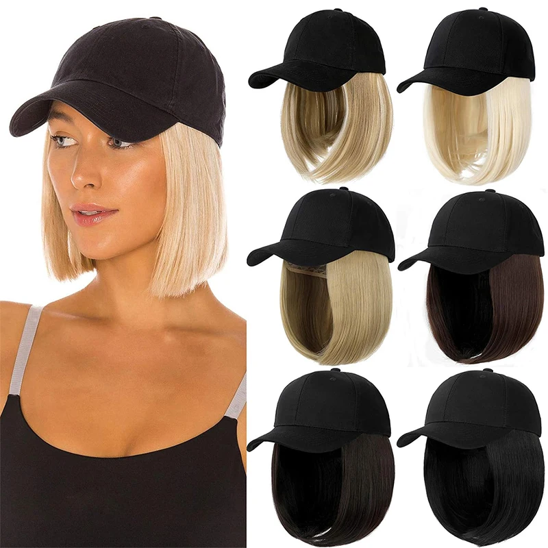 MSNT Short Hat Wig Straight Hair Ladies Synthetic High Temperature Fiber Wig Bob Head Buckle Wig Cosplay Comfortable For Daily