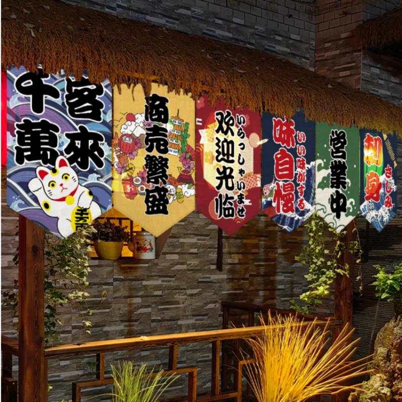 Home Decoration Japanese-style Decor Triangular Curtains Banner For Sushi Restaurants Sashimi Yakitori Custom-made Curtain Heads