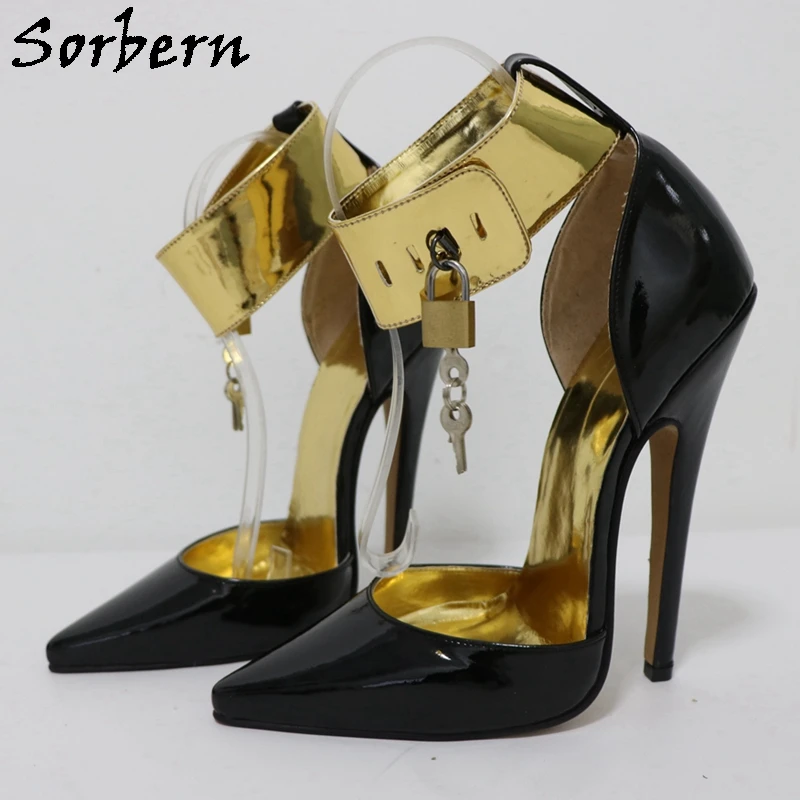 Sorbern 14cm Black Pump Women Shoes Crossdresser Stilettos High Heel Ankle Strap With Lock Special Arch Shoes Custom Color