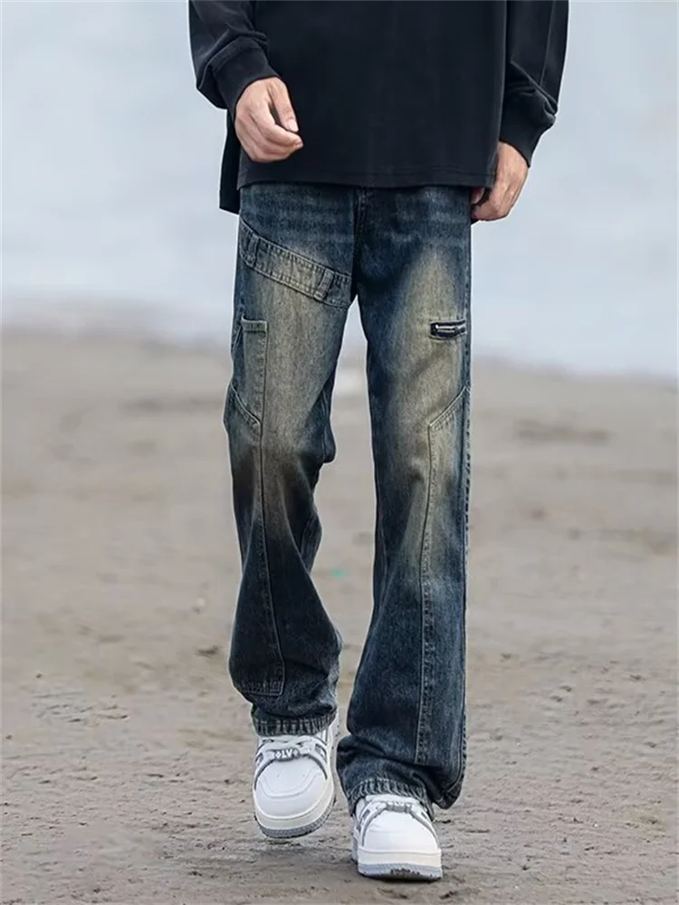 

Loose Straight Leg Men's Workwear Jeans Spring Vintage American Deconstructed Trendy Haome High Street Denim Pants