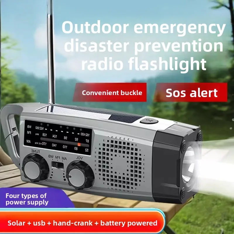 Hand-cranked power generation radio, emergency portable LED power outage backup outdoor mountaineering lights