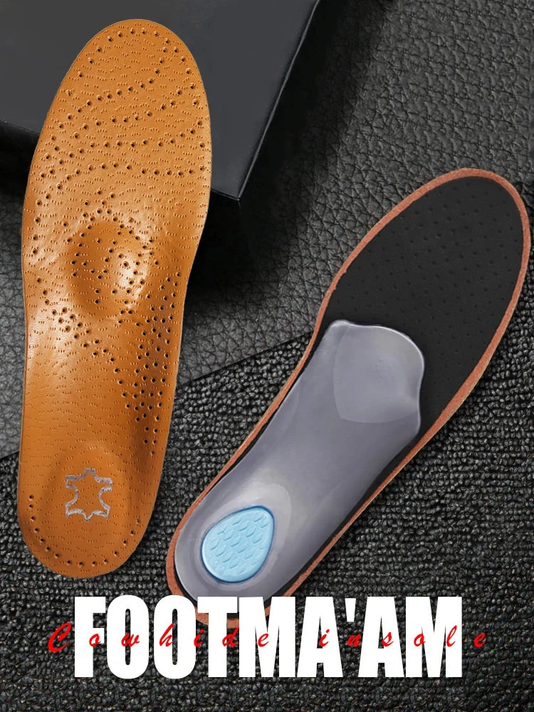 Lederen Orthopedische Inlegzolen Steunzool Binnenzool Platvoeten Fasciitis Plantaris Schoen Pads Kwaliteit Leer Deodoriserende Schoenzool 1 Paar - afbeelding 2