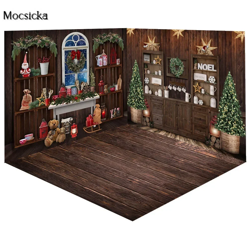 Mocsicka Christmas Kitchen Backdrop For Photography Cupboard Kitchenware Christmas Food Kids Portrait Photo Background Photocall