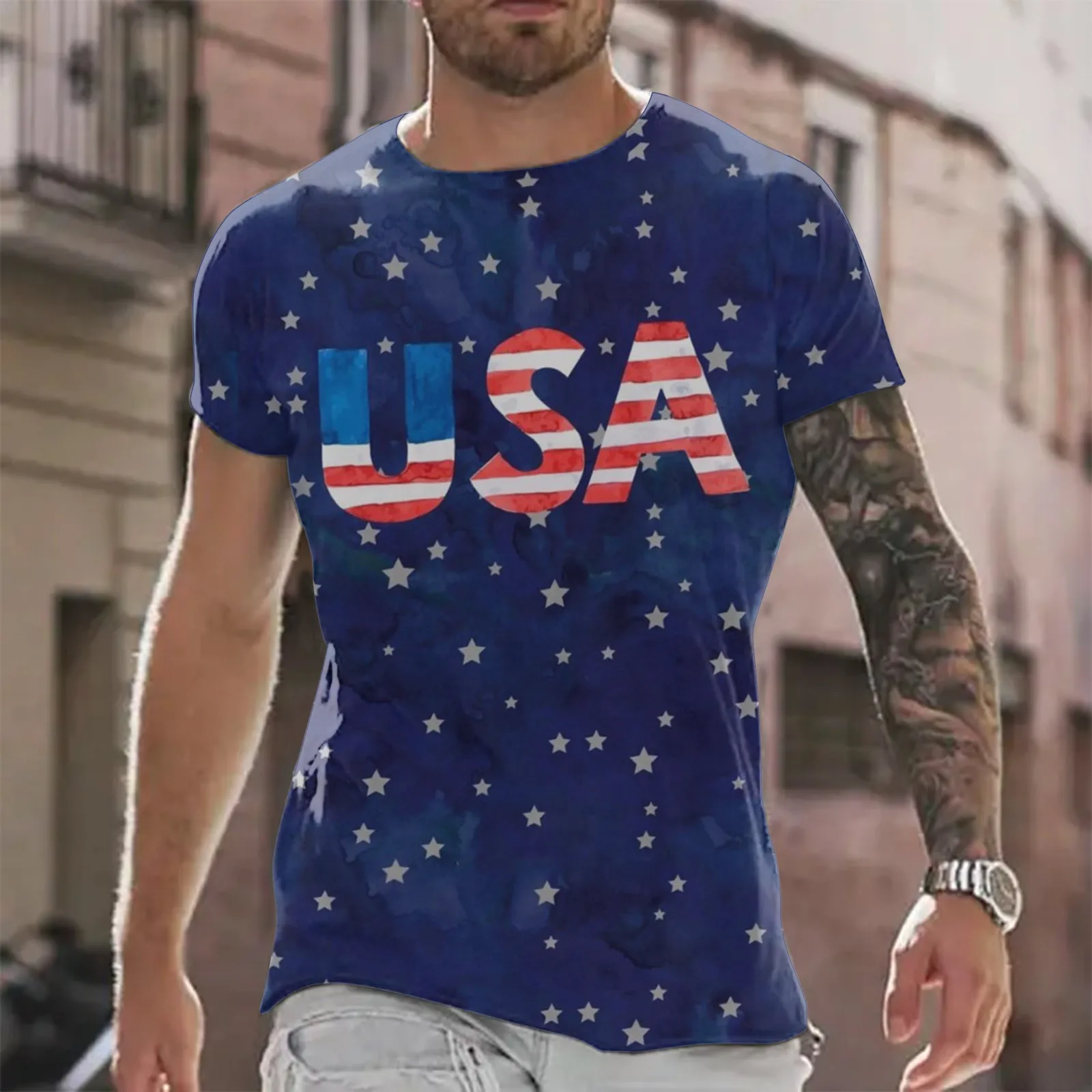 

Patriotic Shirts for Men,Men's T-Shirts Graphic Fashion Summer Short Sleeve 4th of July Print Beach male t-shirts handsome