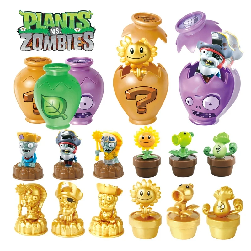 Figuras de acción de Plants VS Zombies 2 para niños, Set de 12 piezas, caja sorpresa, Peashooter, girasol, Pirata, Capitán Zombie