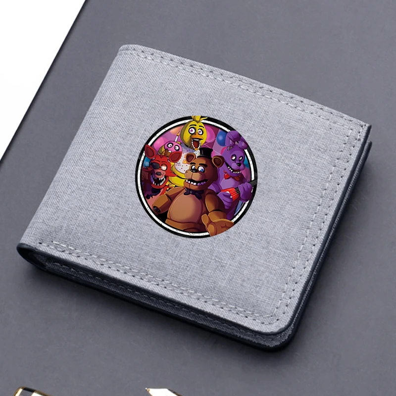 Five Night Freddys Short Folding Purse Cartoon Freddy Printed Canvas Wallet Horror Bear Card Holder Cute Coin Case Kids Gifts - view 3