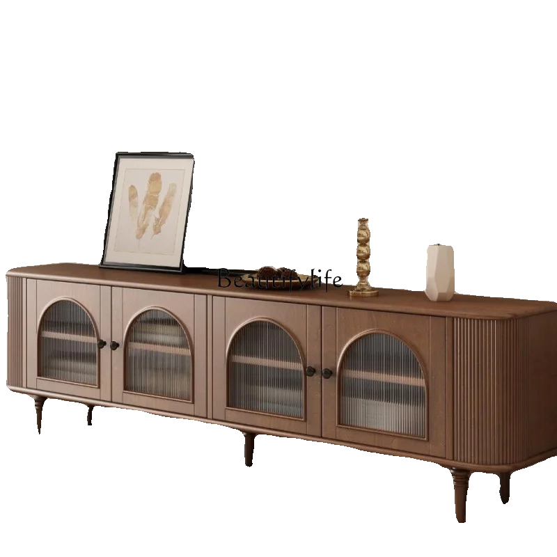 

French solid wood TV cabinet American retro living room floor ash wood storage locker