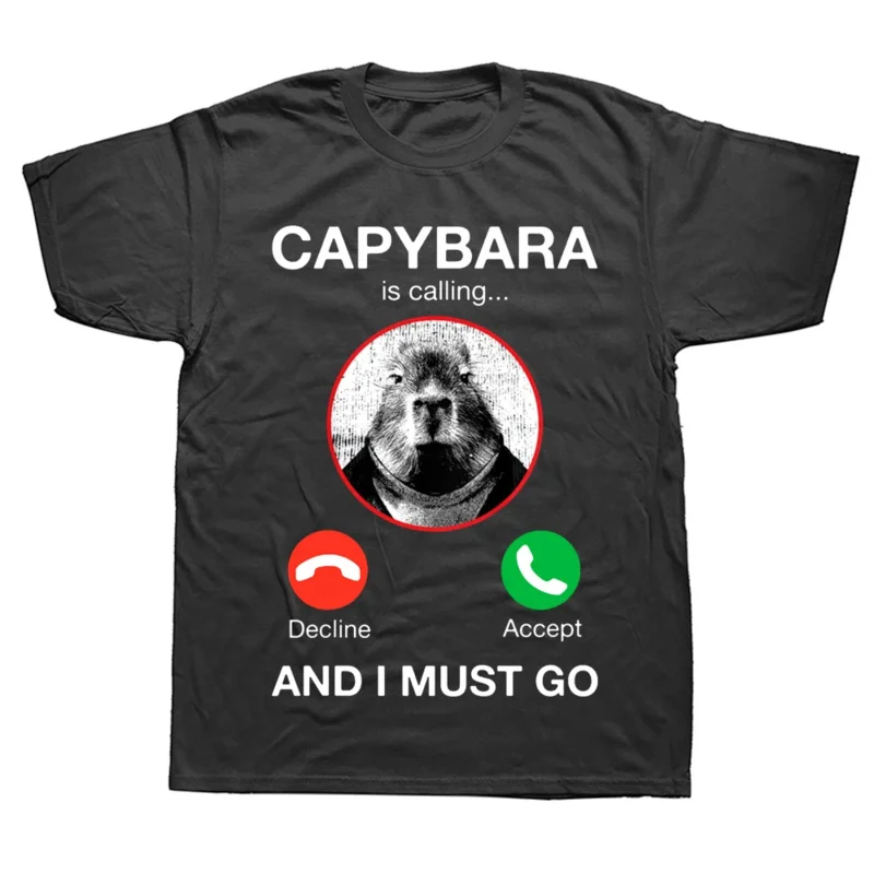 Capybara Is Calling Funny The Phone Humor T Shirts Summer Style Graphic Cotton Streetwear Short Sleeve Birthday Gifts T-shirt