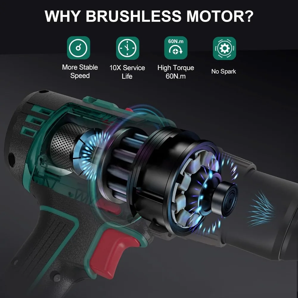 20V High-Torque Cordless Drill with Brushless Motor, 530 In-Lbs Torque, 2.0Ah Battery, Fast Charger, 24 Torque Settings, 1/2 Inc