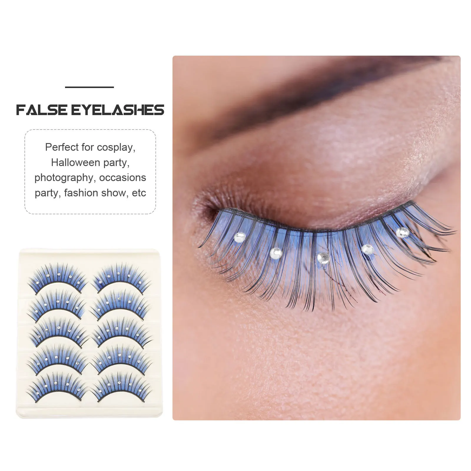 5Pairs Colored Eyelashes False Lashes Long Dramatic Rhinestone Lash Extensions Perfect for Cosplay Day Night Looks
