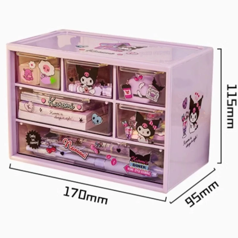 Imagem -05 - Sanrio Desktop Gaveta-tipo Storage Box Organizador Transparente Desk Pen Holder Enviar Kuromi Melodia Cinnamoroll Adesivos Grade