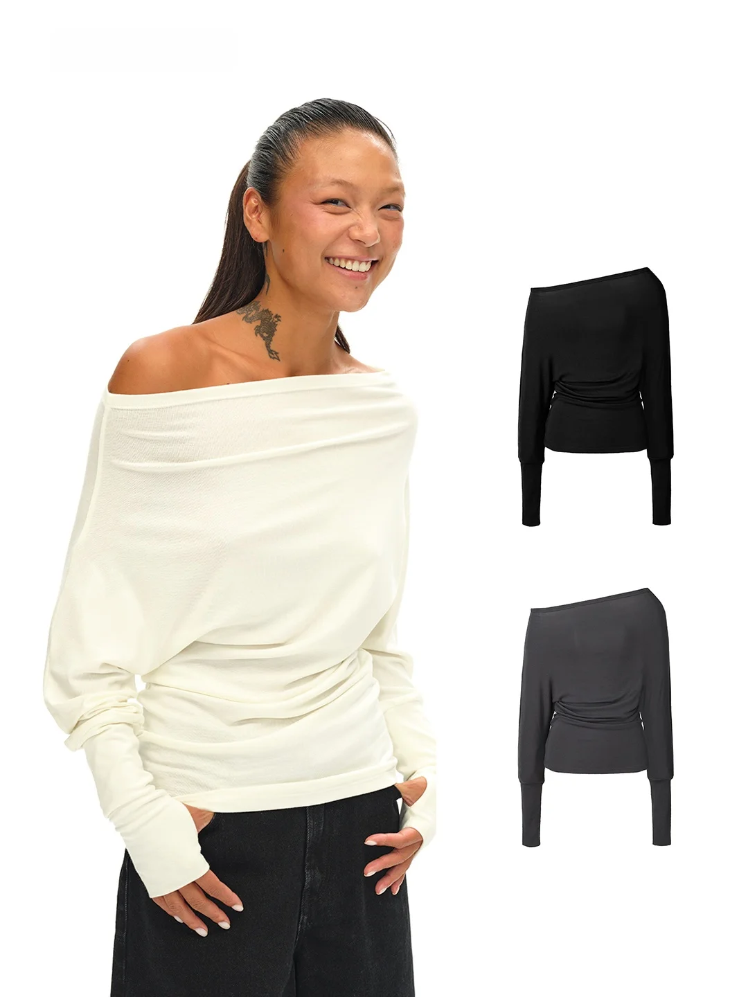 

Мягкий облегающий топ с длинными светями, асимметричный топ на одно плечо, смесь полиэстера, смесь хлопка и спандекса