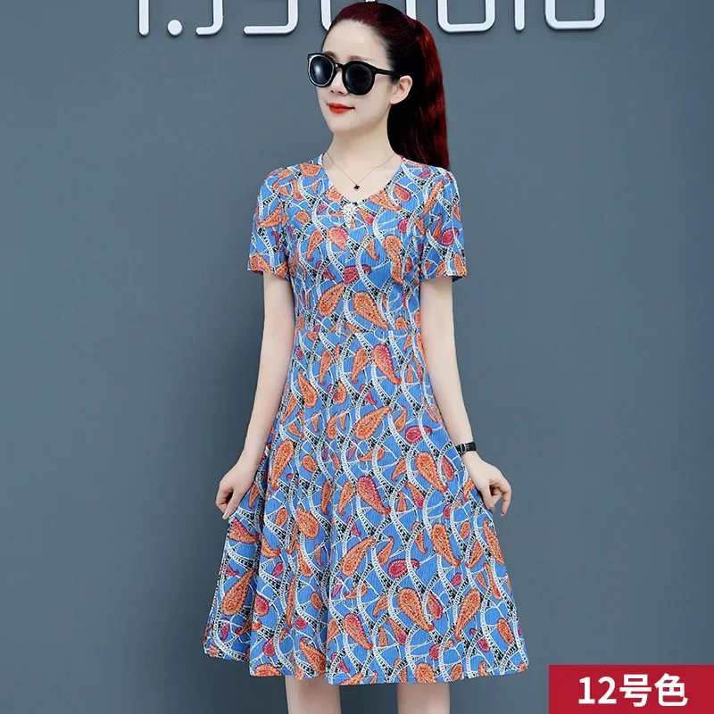 2024 Summer New Vintage short Sleeve V-Neck Floral Dress For Women  Print Dress vestido