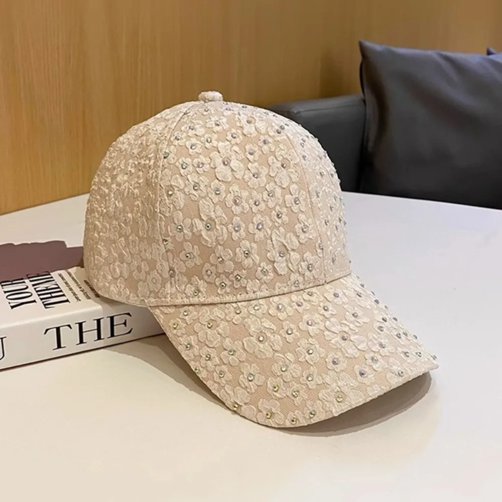 

Fashion Rhinestone Baseball Cap Anti-Sun Anti-uv Embroidery Hats Trendy Adjustable Hip Hop Caps