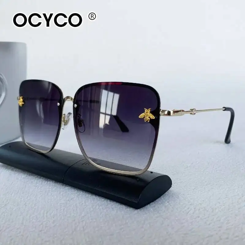 OCYCO 2026 New Fashion Lady Oversize Rimless Square Bee Sunglasses Women Men Small Glasses Gradient Sun Glasses Female UV400