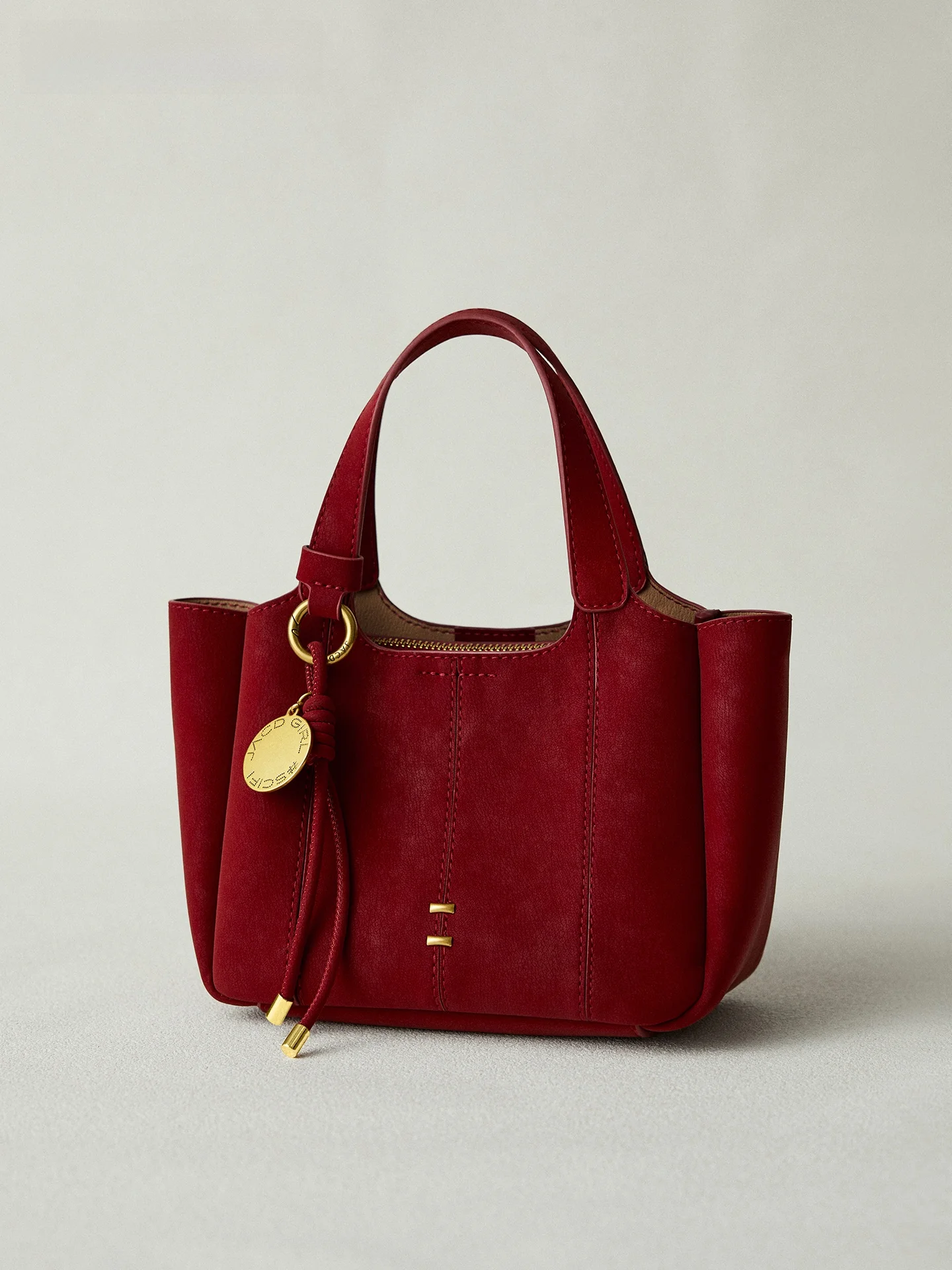JACD Red Wedding Bucket Handbag Women's New Bride Daily Market Basket New Style Handbag Soft Leather Zipper Closure Shoulder Bag