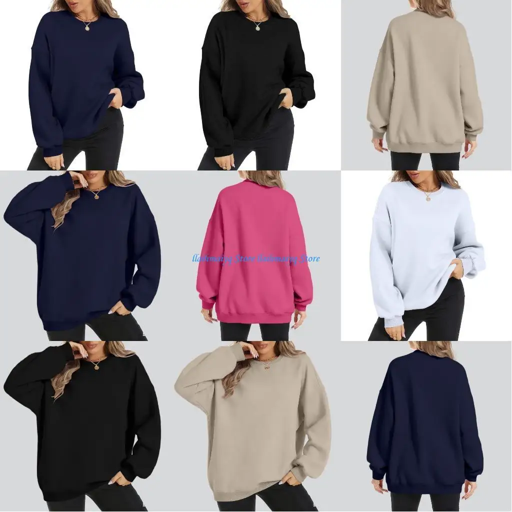 

573B Women's Everyday Sweatshirt Round Neck Long Sleeve Solid Color Polyester Easy Care Outdoor Wear Comfortable Garment