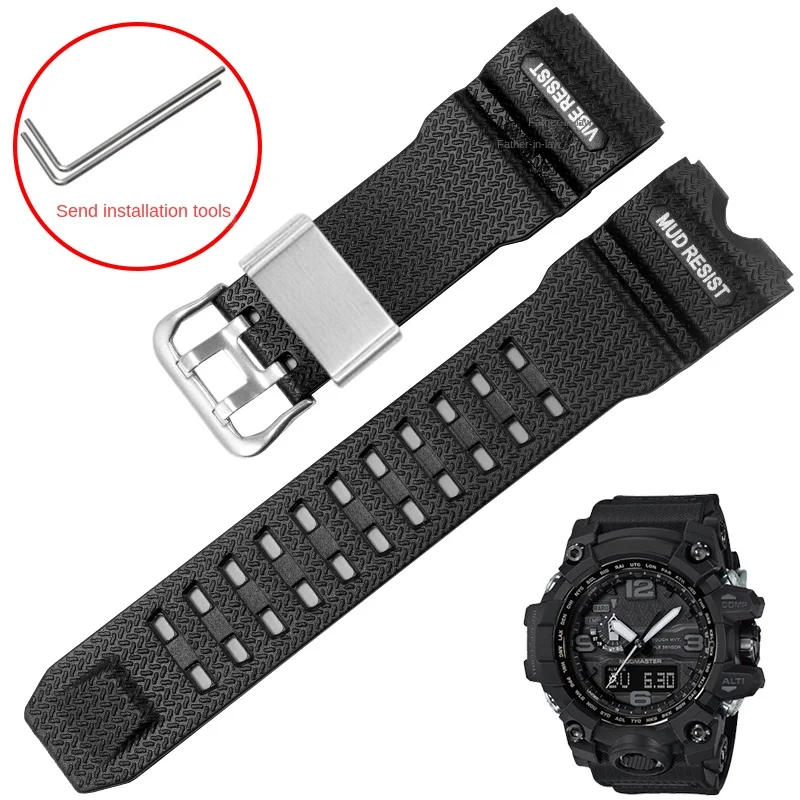 Silicone Watchband Substitute For G-SHOCK Big Mud King GWG-1000GB Series Dedicated Interface Black Rubber Watch Chain