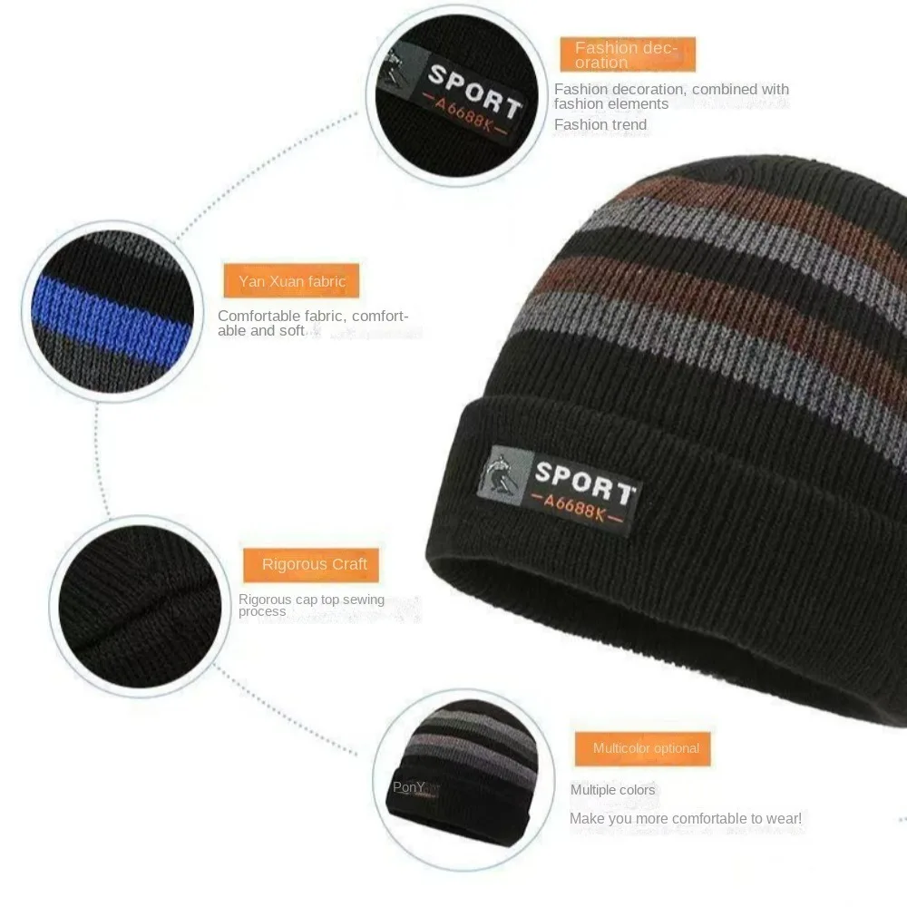 

New Warm Knitted Hat Stripe Thicken Woolen Caps Windproof Winter Hat Winter