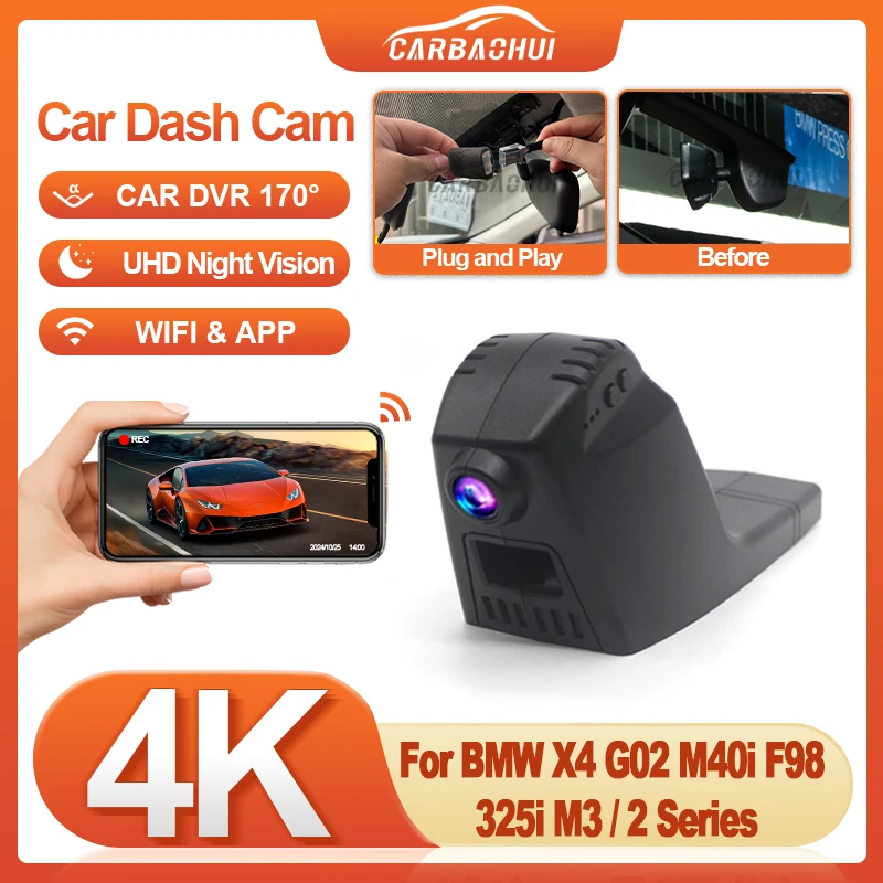

Автомобильный видеорегистратор Plug and Play HD 4K 2160P для BMW X4 G02 M40i F98 2019-2023 325i M3/2 серии, камера Wi-Fi видеорегистратор Dashcam
