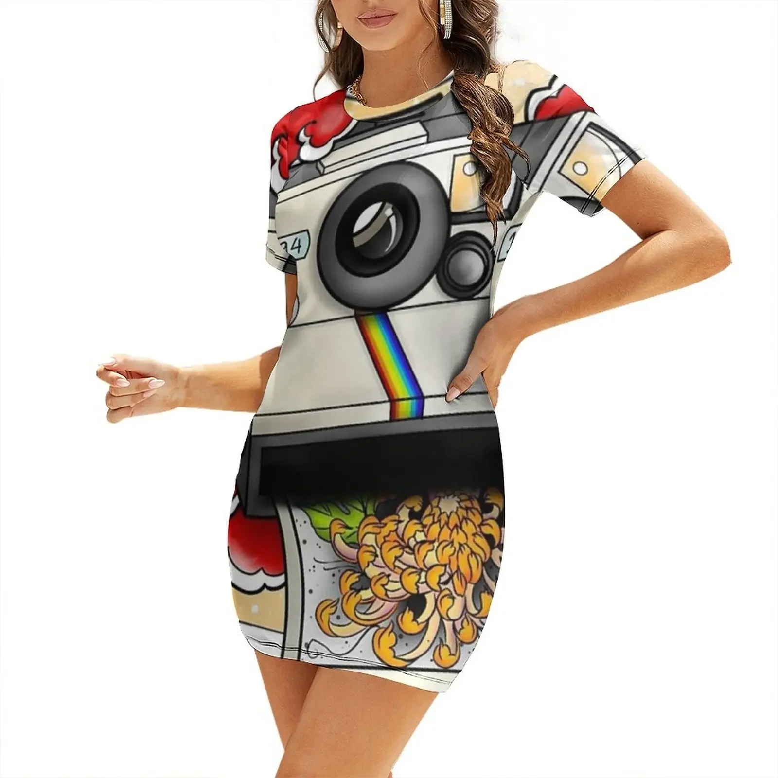 Polaroid - Robe à manches courtes Chrysanthemum, robe de soirée pour femme, robes de soirée de luxe 2026, robes courtes sexy et audacieuses