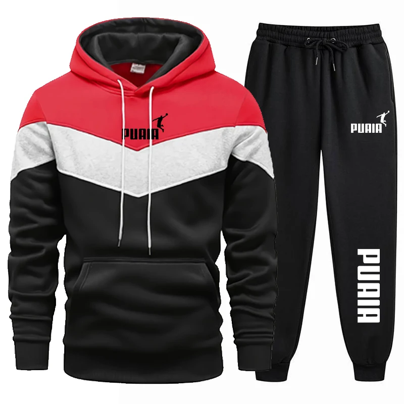 Chándal de lana gruesa y cálida para hombre, conjunto de Sudadera con capucha y pantalones de 2 piezas, ropa deportiva de tendencia, Hip Hop, otoño