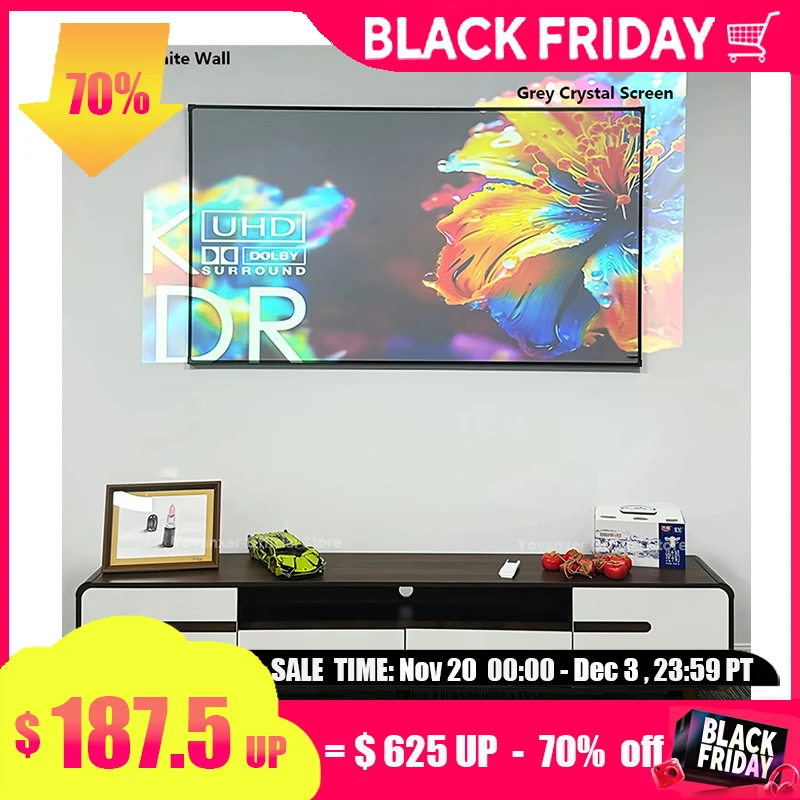 

ALR серый фотографический экран Nano Optical 1 см рамка проекционная ткань для длинного проектора 4K 3D HD занавеска