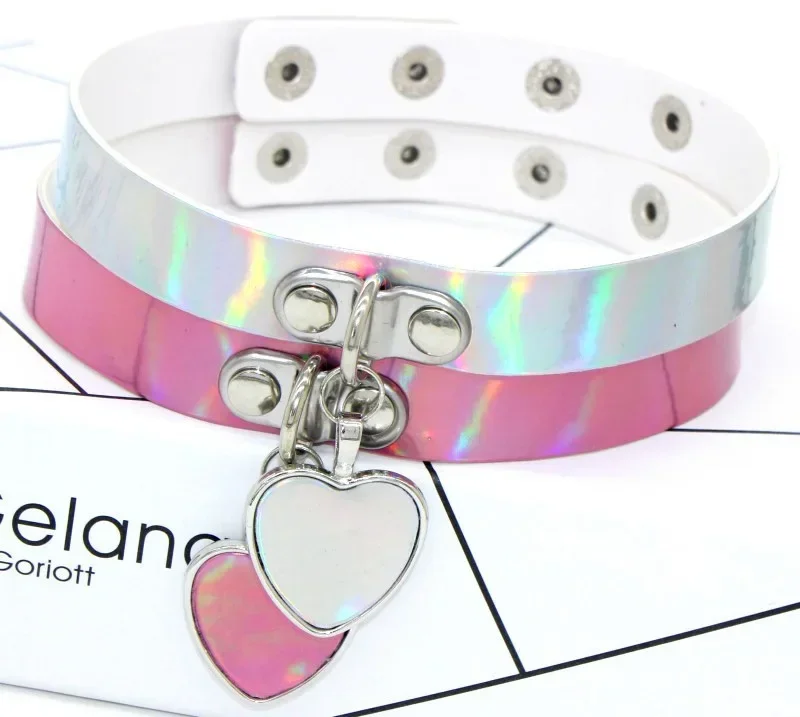 Fashion Harajuku Soft girl Punk Sex appeal Sweet Simple Individuality Laser Leather Choker Peach heart Love Collarbone chain