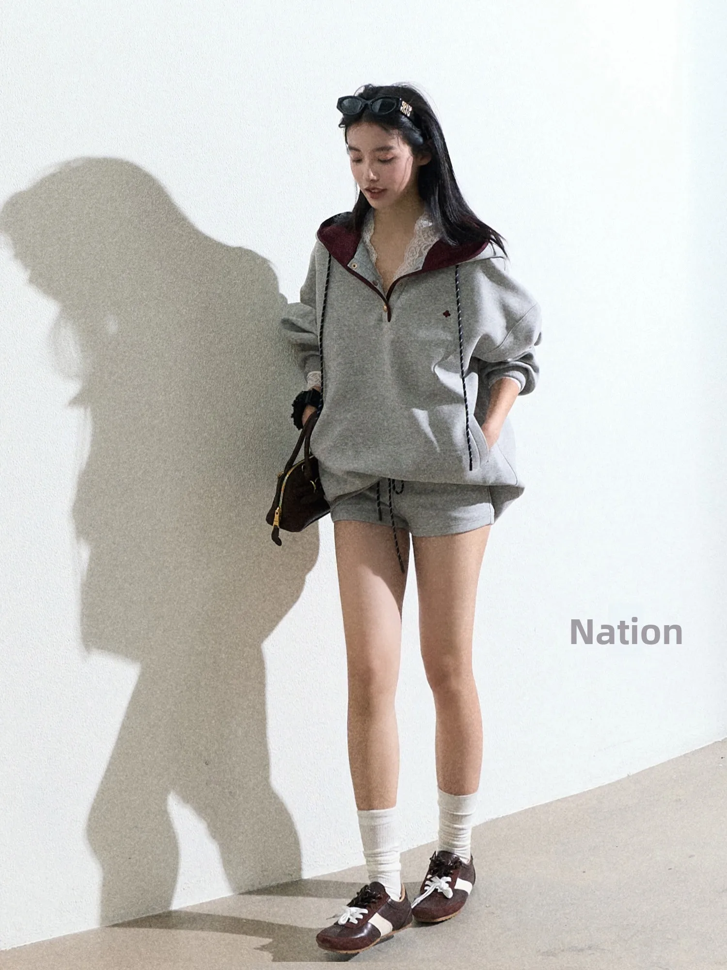 

OAKMOO Women's Hoodie Sweatirt Color Blo Set Loose Fit ort Pants Slimming Effect Cotton Long Sve Spring Faion