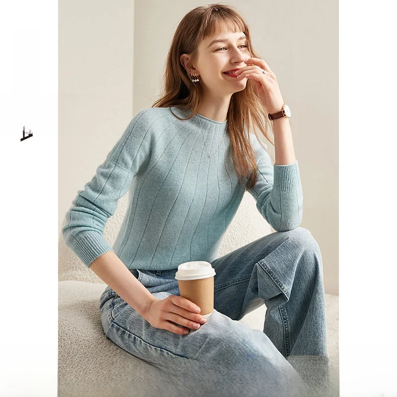 

Commbobka Radiating Stripe Camere Sweater f High round Ne Thin Autumn Women's Knitted irt Warmth Heating Pure Color ...