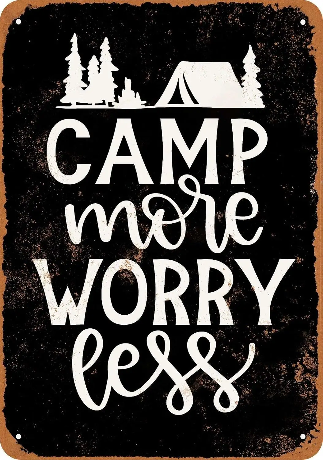 Vintage Metal Sign - Camp More Worry Less (Black) Home Decor 12x8--Tin Sign
