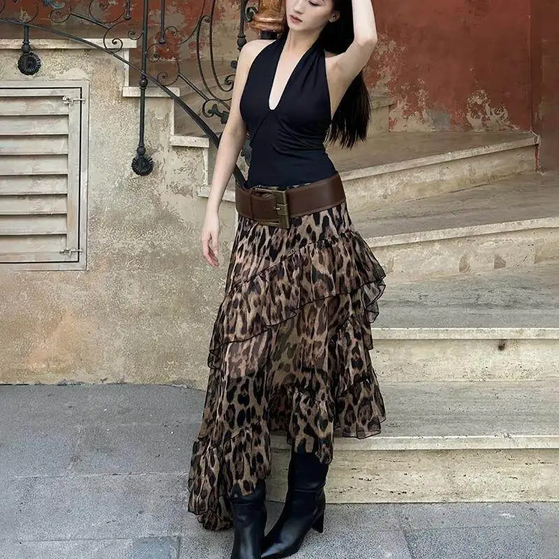 Street Style High Waist Loose Midi Skirt Women's Fashion Leopard Print Summer New Arrival Women's Clothing