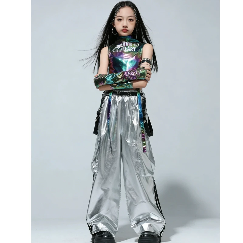 

Новый комплект для джазовых танцев для девочек: летний топ без рукавов с лазерной отделкой в стиле Bold-Girl, вдохновленный эффектом дофамина.