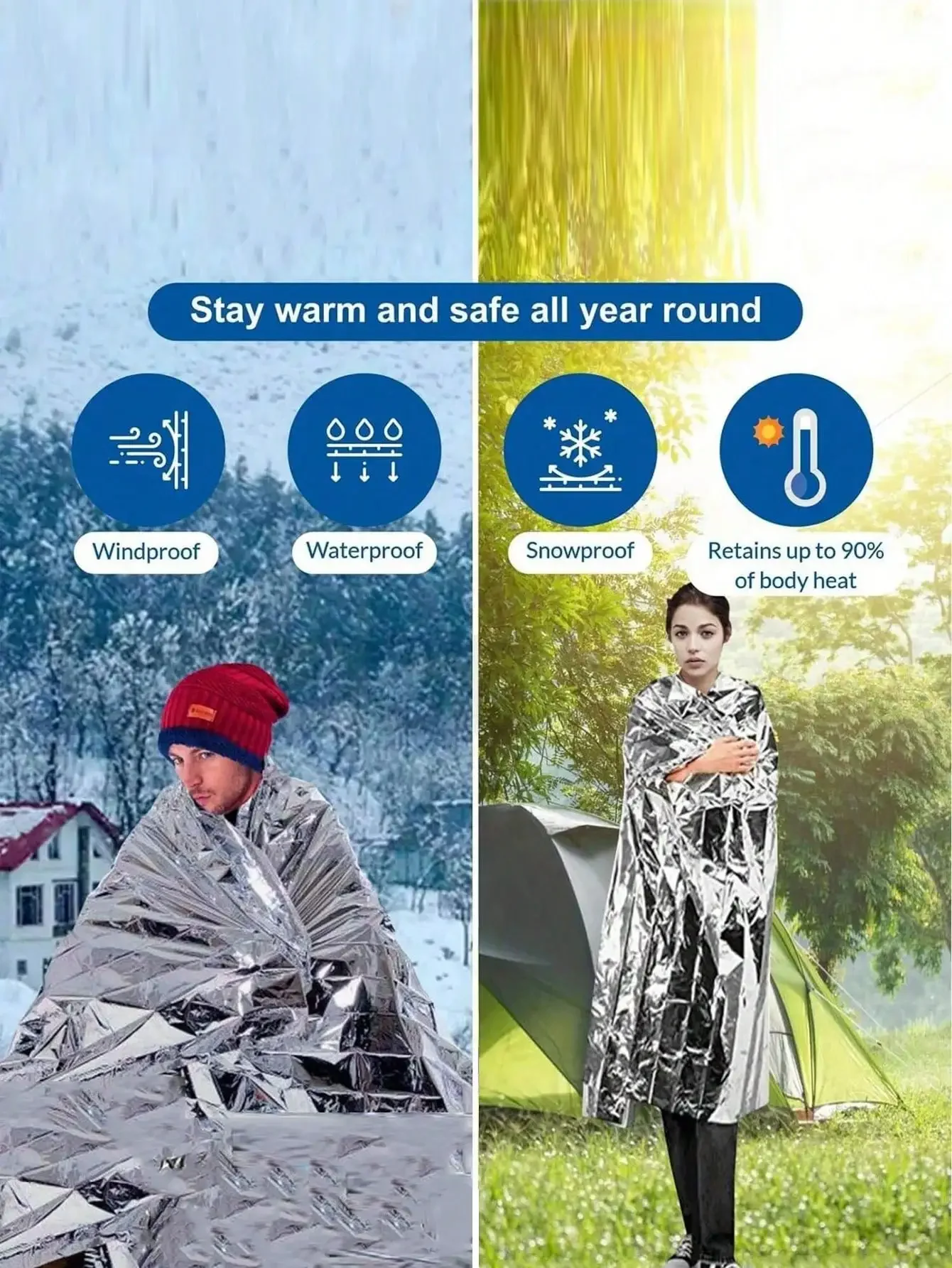 2/5/10 قطعة/الحزمة بطانية حرارية مايلر من رقائق الطوارئ، 52 بوصة طول × 84 بوصة عرض، بطانية حرارية مايلر للطوارئ رائعة للاستخدام في الهواء الطلق والمشي لمسافات طويلة