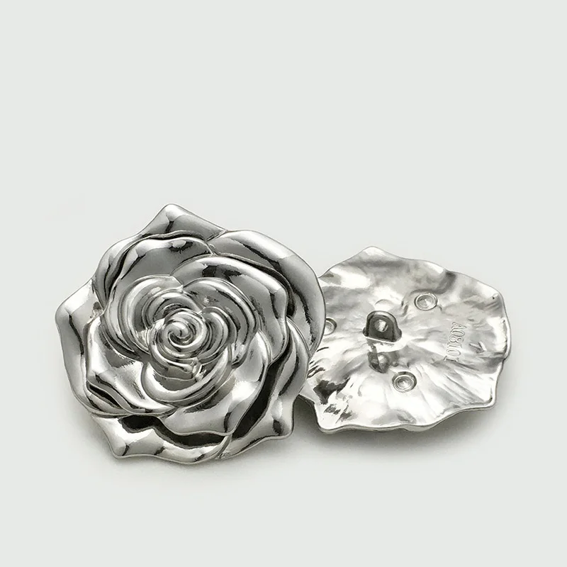 5pcs Big 40mm Metal Rose Flower Retro Gold Silver Buttons DIY