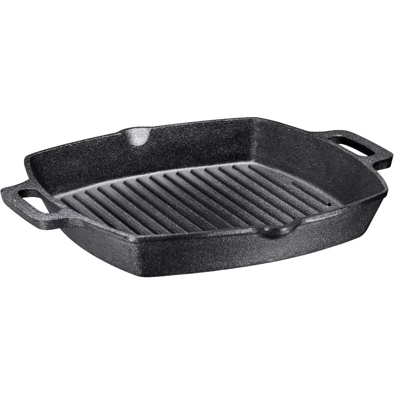 

13-Inch Cast Iron Grill Pan Pre-Seasoned Cast Iron Pan for Stovetop and Outdoor Use - Induction Compatible Griddle Cookware
