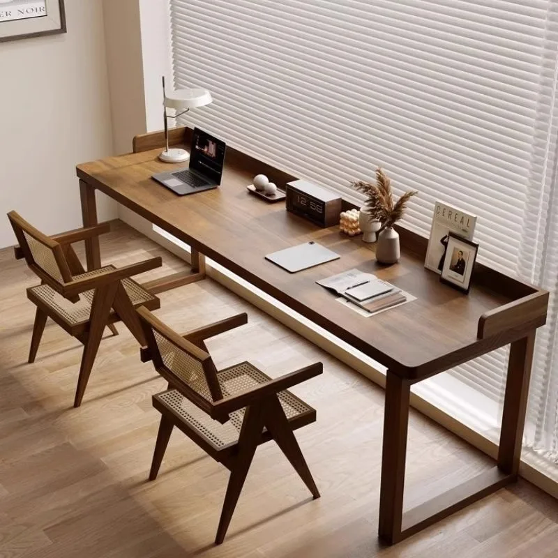 Simple solid wood desk home office computer table and chair combination bedroom learning to write double long table spot wholesa