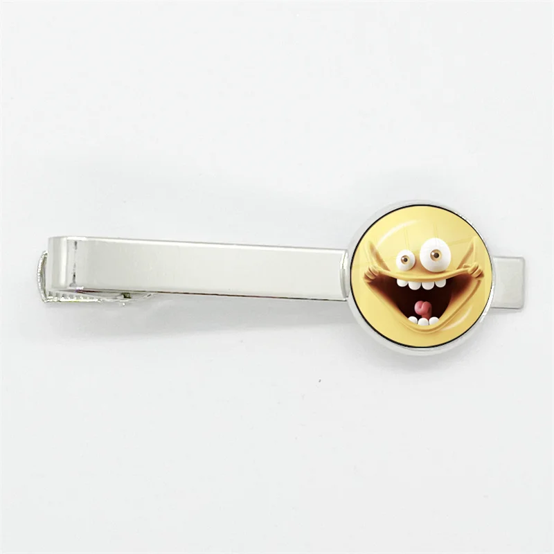 New Arrival Cute Little Monster Demon Expression Doll Face Glass Tie Clip Silver Color  Tie Clips for Men Charm Jewelry Gift