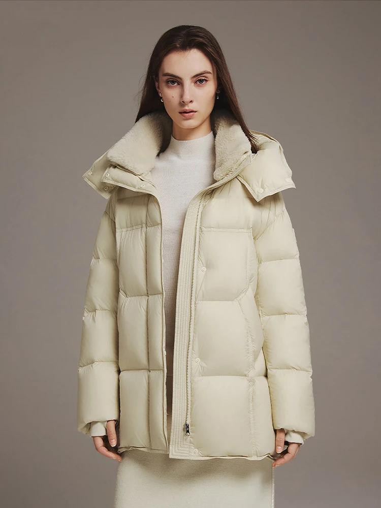 Winter High-end Hooded Mid-length Down Jacket Women White Duck Down Puff Fluffy Outwear Female Thick Warm Waterproof Down Jacket