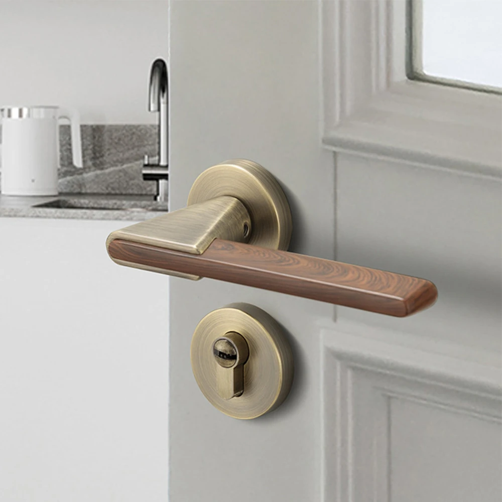 Light Luxury Zinc Alloy Silent Door Lock Bedroom Security Door Handle Locks Wood Grain Handles Lockset Furniture Hardware