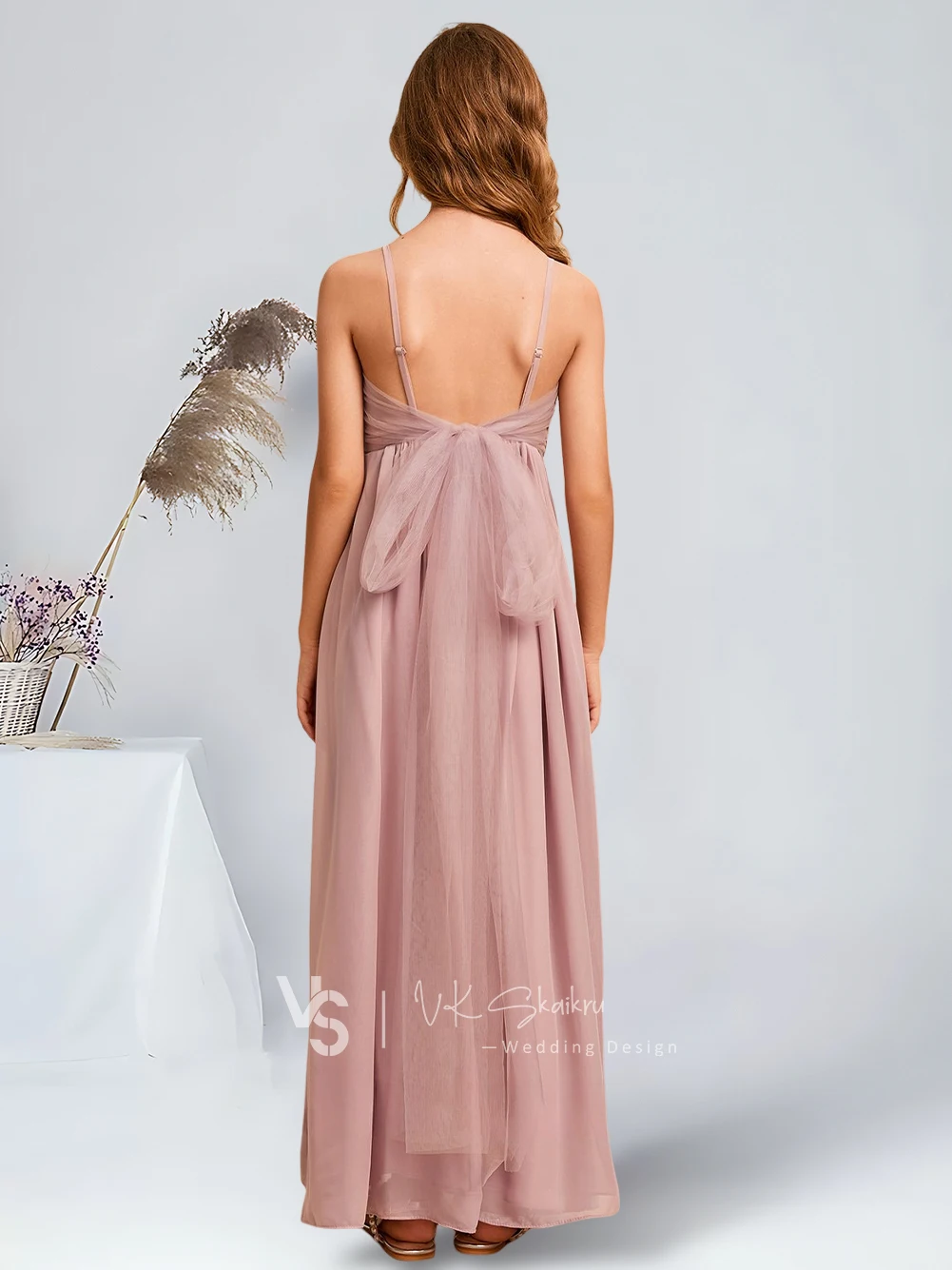 Elegant A-Line V-Neck Floor-Length Chiffon Junior Bridesmaid Dresses Dusty Rose Stunning Flower Girl Dresses Party Wedding Kids