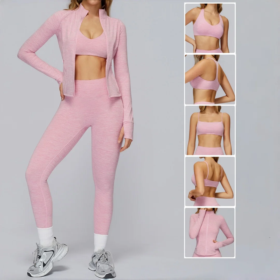 

Women's Yoga Clothes High Waist Peach Hip Brushed Sports Bra Tight Jacket Pants Set Dance Running Workout Clothes Gym Yoga Set