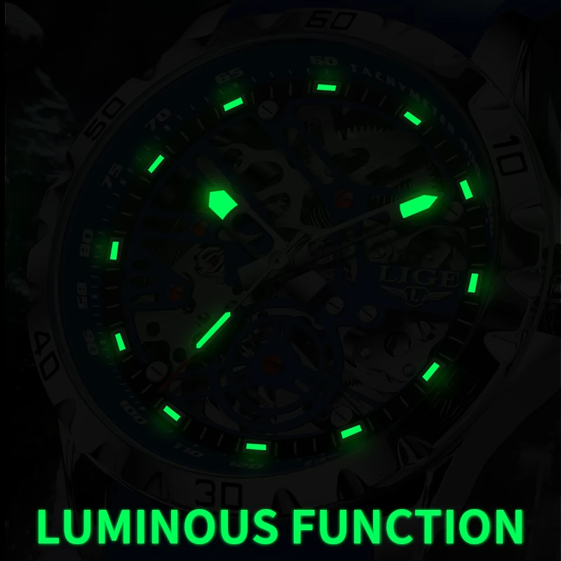 LIGE orologi meccanici da uomo moda Casual impermeabile movimento automatico orologio da uomo in Silicone Hollow Tourbillon orologio luminoso +