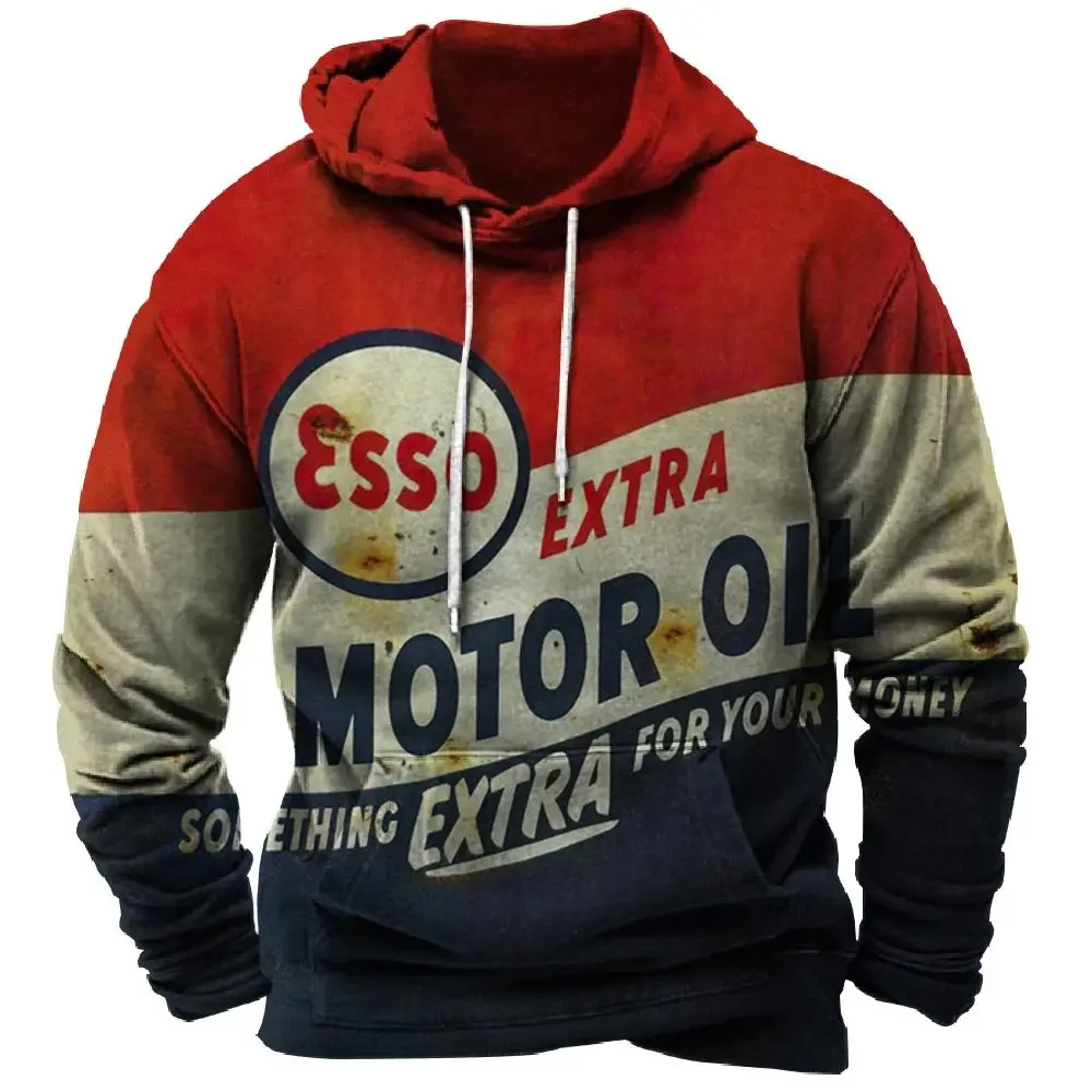 

Spring Sweatshirts Long Sleeve Vintage Hoodie For Men Street Outdoor Pullover Oversized Men's Clothing Racing Print Hooded Tops