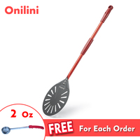 Onilini 9 inch Hard Anodized Pizza Turning Peel Perforated Pizzas Peel Almuinum Alloy Handle Pizza Shovel Paddle with Free Spoon